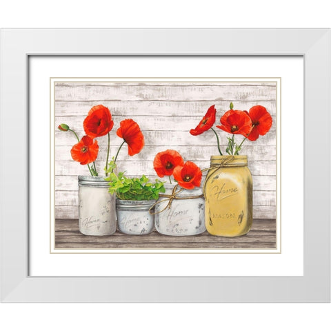 Poppies in Mason Jars (detail) White Modern Wood Framed Art Print with Double Matting by Jenny, Thomlinson