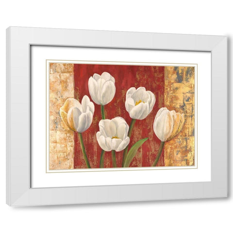 Tulips on Royal Red White Modern Wood Framed Art Print with Double Matting by Jenny, Thomlinson