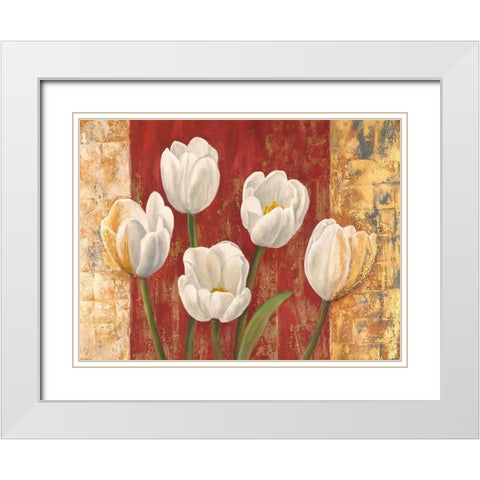 Tulips on Royal Red White Modern Wood Framed Art Print with Double Matting by Jenny, Thomlinson
