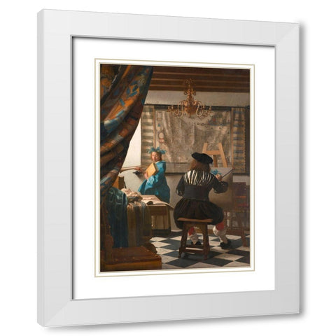 The Art of Painting - detail White Modern Wood Framed Art Print with Double Matting by Vermeer, Jan
