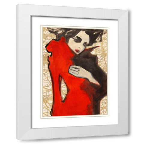 Feminine Red (detail) White Modern Wood Framed Art Print with Double Matting by Kumi
