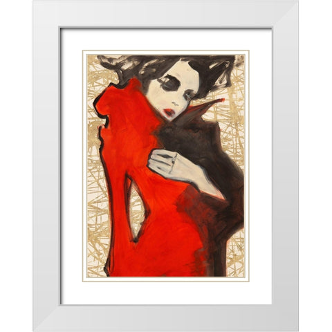 Feminine Red (detail) White Modern Wood Framed Art Print with Double Matting by Kumi