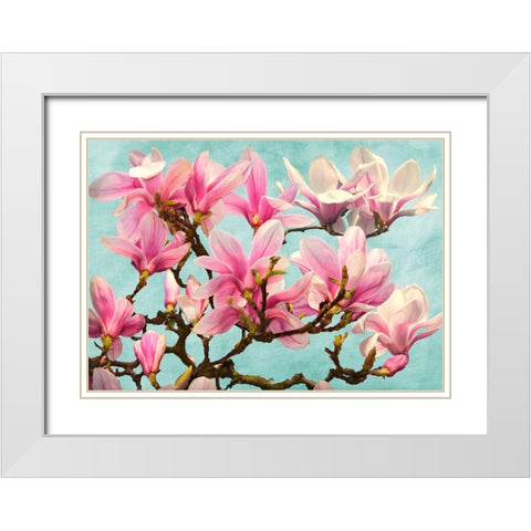 Magnolia Branch - turquoise White Modern Wood Framed Art Print with Double Matting by Villa, Luca