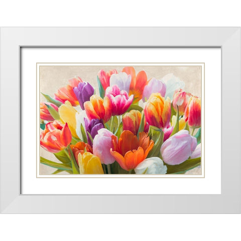 Spring Tulips White Modern Wood Framed Art Print with Double Matting by Villa, Luca