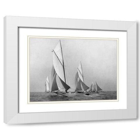 Saliboats Sailing Downwind ca. 1900-1920 White Modern Wood Framed Art Print with Double Matting by Levick, Edwin