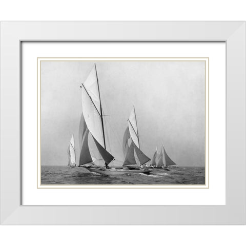 Saliboats Sailing Downwind ca. 1900-1920 White Modern Wood Framed Art Print with Double Matting by Levick, Edwin