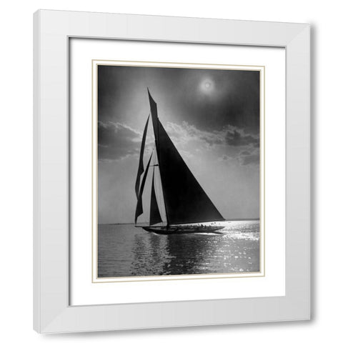 The Vanitie during the Americas Cup ca. 1900-1910 White Modern Wood Framed Art Print with Double Matting by Levick, Edwin