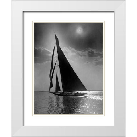 The Vanitie during the Americas Cup ca. 1900-1910 White Modern Wood Framed Art Print with Double Matting by Levick, Edwin