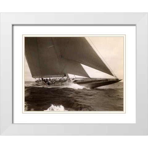 J Class Sailboat 1934 White Modern Wood Framed Art Print with Double Matting by Levick, Edwin
