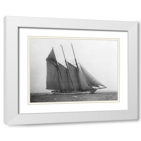 The Schooner Karina at Sail 1919 White Modern Wood Framed Art Print with Double Matting by Levick, Edwin
