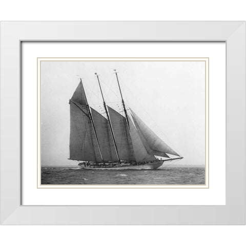 The Schooner Karina at Sail 1919 White Modern Wood Framed Art Print with Double Matting by Levick, Edwin