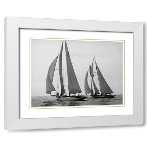 Sailboats Race during Yacht Club Cruise White Modern Wood Framed Art Print with Double Matting by Levick, Edwin