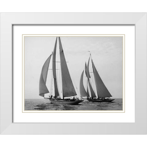Sailboats Race during Yacht Club Cruise White Modern Wood Framed Art Print with Double Matting by Levick, Edwin