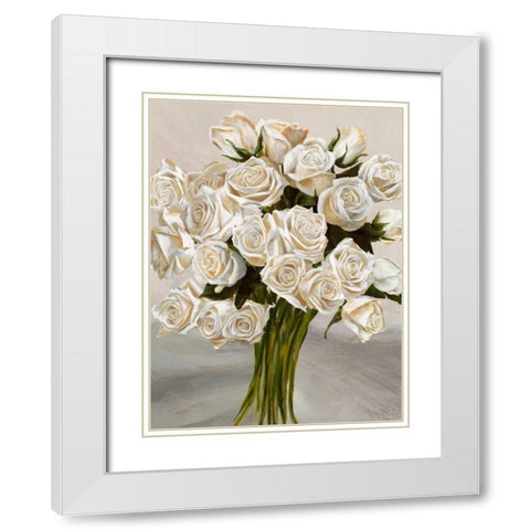 Bouquet blanc II White Modern Wood Framed Art Print with Double Matting by Sanna, Leonardo