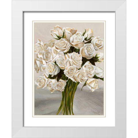 Bouquet blanc II White Modern Wood Framed Art Print with Double Matting by Sanna, Leonardo