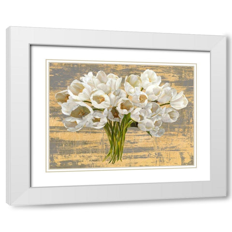 Washed Tulips (Ash and Gold) White Modern Wood Framed Art Print with Double Matting by Sanna, Leonardo