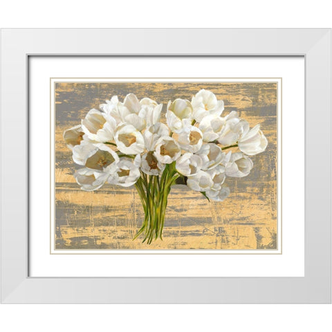 Washed Tulips (Ash and Gold) White Modern Wood Framed Art Print with Double Matting by Sanna, Leonardo