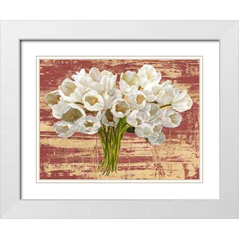Washed Tulips (Red and Gold) White Modern Wood Framed Art Print with Double Matting by Sanna, Leonardo