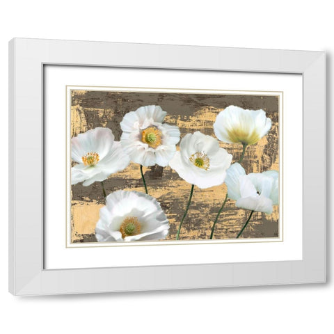 Washed Poppies (Ash and Gold) White Modern Wood Framed Art Print with Double Matting by Sanna, Leonardo