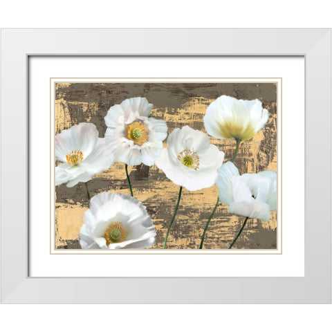 Washed Poppies (Ash and Gold) White Modern Wood Framed Art Print with Double Matting by Sanna, Leonardo