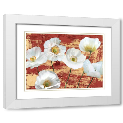 Washed Poppies (Red and Gold) White Modern Wood Framed Art Print with Double Matting by Sanna, Leonardo