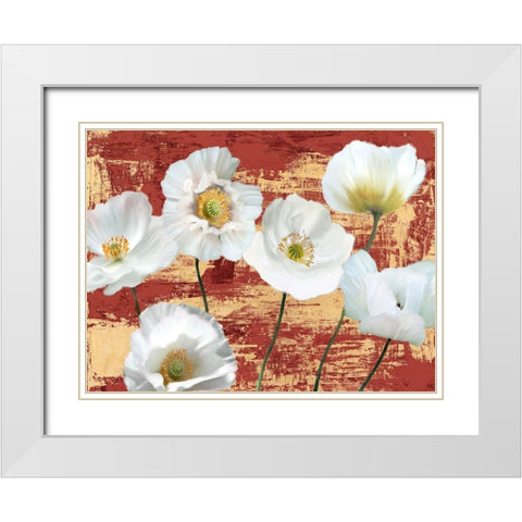 Washed Poppies (Red and Gold) White Modern Wood Framed Art Print with Double Matting by Sanna, Leonardo
