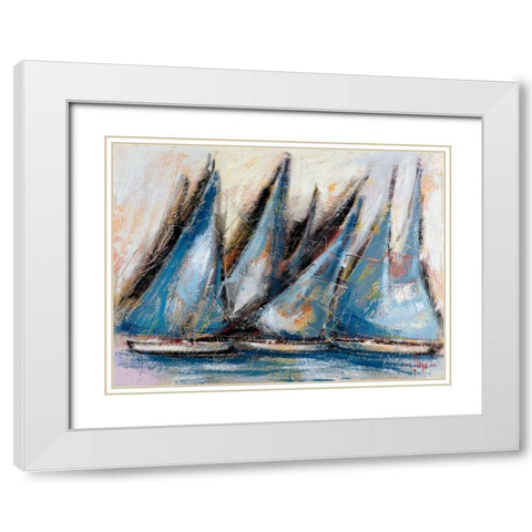 Vele blu White Modern Wood Framed Art Print with Double Matting by Florio, Luigi
