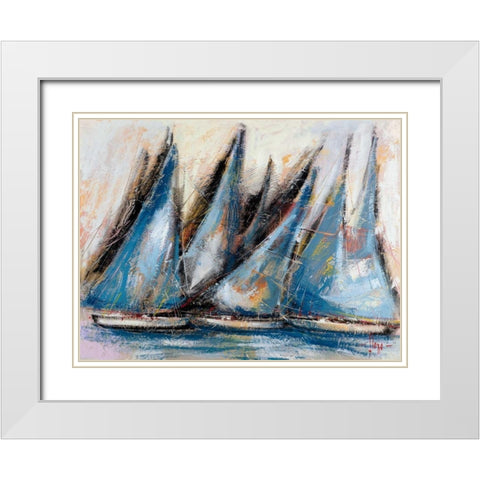 Vele blu White Modern Wood Framed Art Print with Double Matting by Florio, Luigi