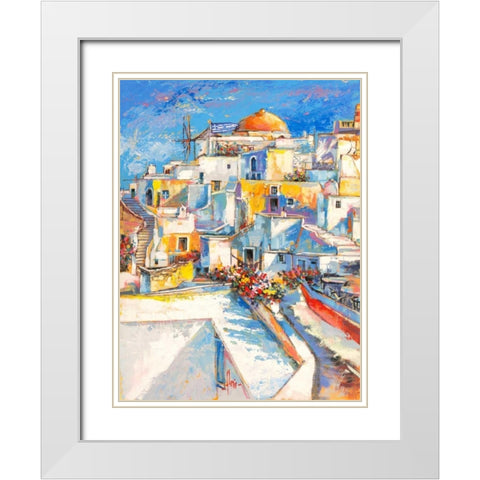 Santorini White Modern Wood Framed Art Print with Double Matting by Florio, Luigi