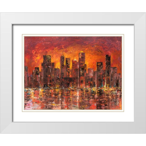 Sunset in New York White Modern Wood Framed Art Print with Double Matting by Florio, Luigi