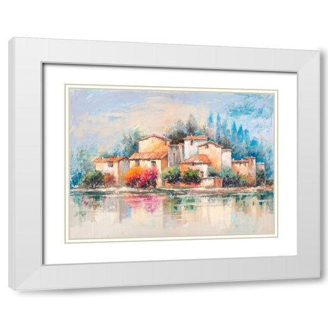 Borgo sul lago White Modern Wood Framed Art Print with Double Matting by Florio, Luigi