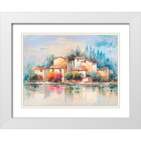Borgo sul lago White Modern Wood Framed Art Print with Double Matting by Florio, Luigi