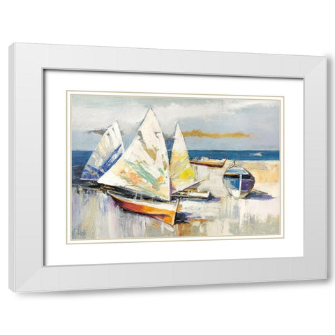 Barche sulla spiaggia White Modern Wood Framed Art Print with Double Matting by Luigi, Florio