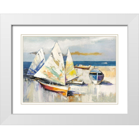 Barche sulla spiaggia White Modern Wood Framed Art Print with Double Matting by Luigi, Florio