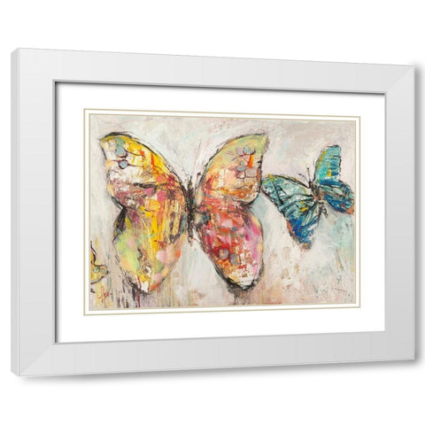 Farfalle in volo I White Modern Wood Framed Art Print with Double Matting by Florio, Luigi