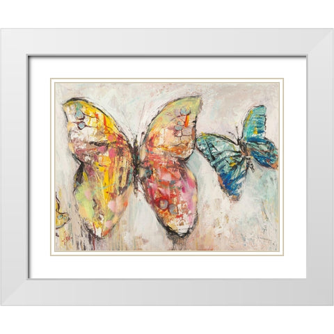 Farfalle in volo I White Modern Wood Framed Art Print with Double Matting by Florio, Luigi