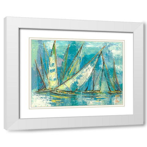 Vele acquamarina White Modern Wood Framed Art Print with Double Matting by Florio, Luigi