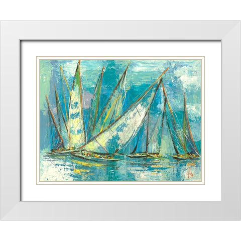 Vele acquamarina White Modern Wood Framed Art Print with Double Matting by Florio, Luigi