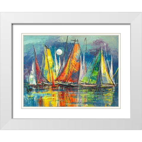 Regata notturna White Modern Wood Framed Art Print with Double Matting by Florio, Luigi