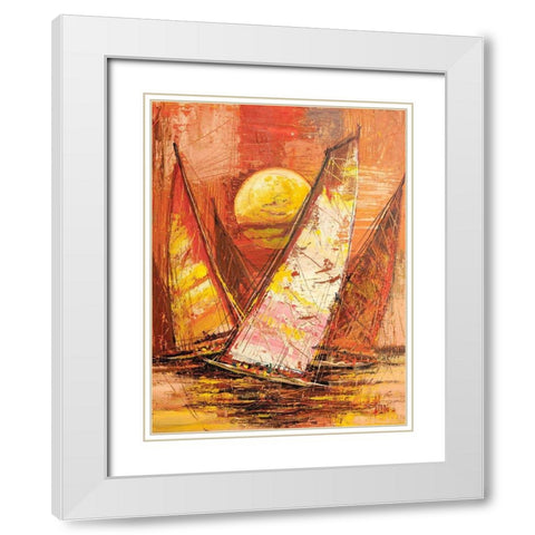 Regata al tramonto II White Modern Wood Framed Art Print with Double Matting by Florio, Luigi