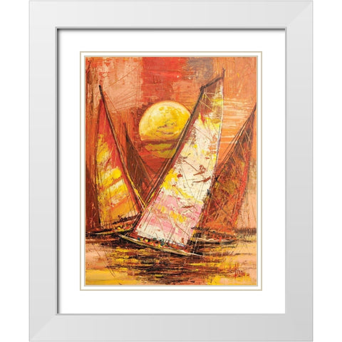Regata al tramonto II White Modern Wood Framed Art Print with Double Matting by Florio, Luigi