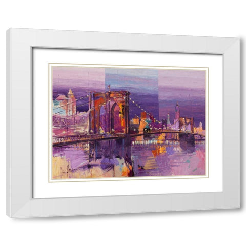 Brooklyn Bridge White Modern Wood Framed Art Print with Double Matting by Florio, Luigi