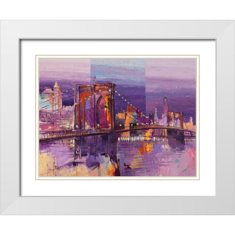 Brooklyn Bridge White Modern Wood Framed Art Print with Double Matting by Florio, Luigi