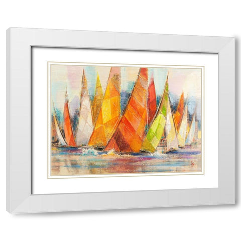 Regata di colori White Modern Wood Framed Art Print with Double Matting by Florio, Luigi