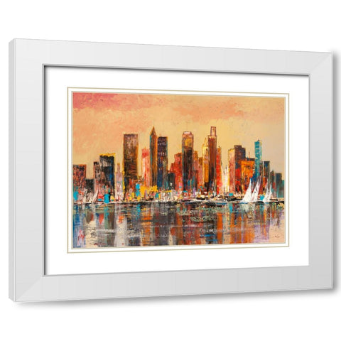 Baia di New York White Modern Wood Framed Art Print with Double Matting by Florio, Luigi