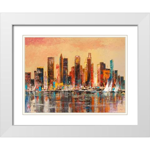 Baia di New York White Modern Wood Framed Art Print with Double Matting by Florio, Luigi