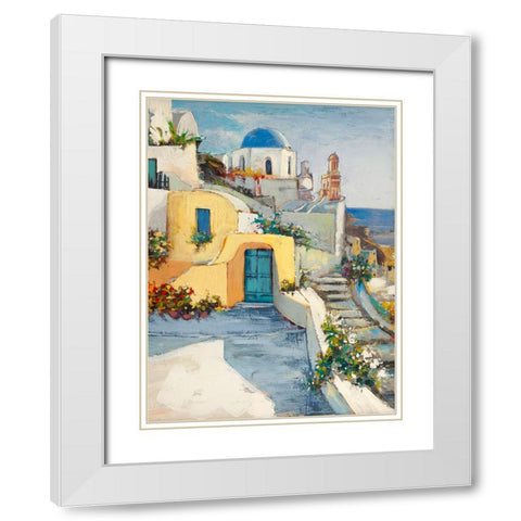 Sole su Santorini White Modern Wood Framed Art Print with Double Matting by Florio, Luigi