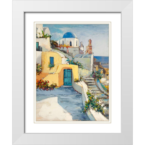 Sole su Santorini White Modern Wood Framed Art Print with Double Matting by Florio, Luigi