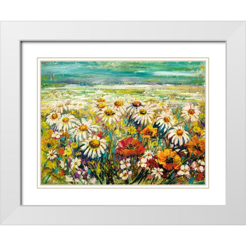 Margherite sotto un cielo turchese White Modern Wood Framed Art Print with Double Matting by Florio, Luigi