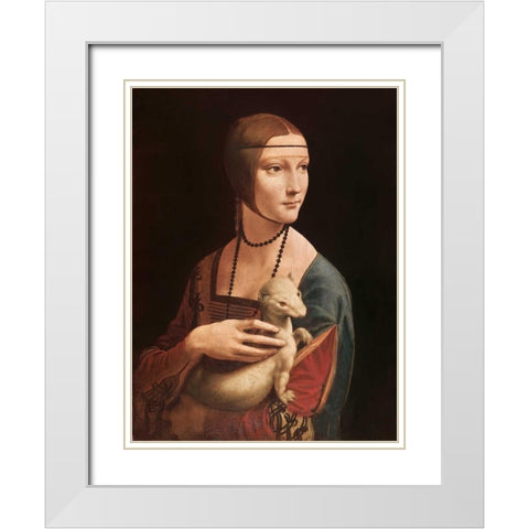La dama con l ermellino White Modern Wood Framed Art Print with Double Matting by da Vinci, Leonardo